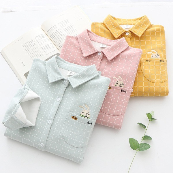 Női kockás ing klasszikus gallérral és zsebhímzéssel, rózsaszín, sárga és zöld színben