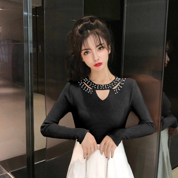 Modern női blúz Slim imádkozott három színben gyöngyökkel