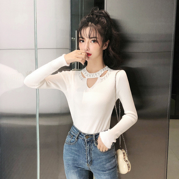 Modern női blúz Slim imádkozott három színben gyöngyökkel