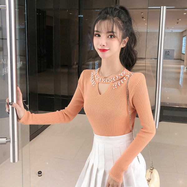 Modern női blúz Slim imádkozott három színben gyöngyökkel