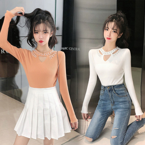 Modern női blúz Slim imádkozott három színben gyöngyökkel