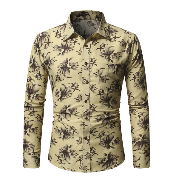 Férfi ing bézs és fekete színben gombokkal és klasszikus gallérral