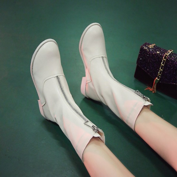 Modern női csizma lekerekített modell fekete, fehér és rózsaszín cipzárral