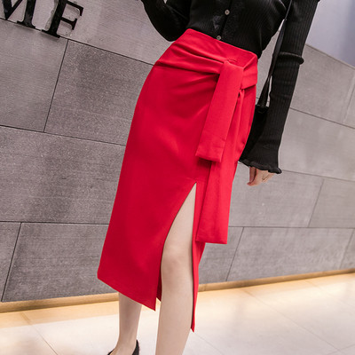 Modern női szoknya három színben, magas derékkal és hasítékkal