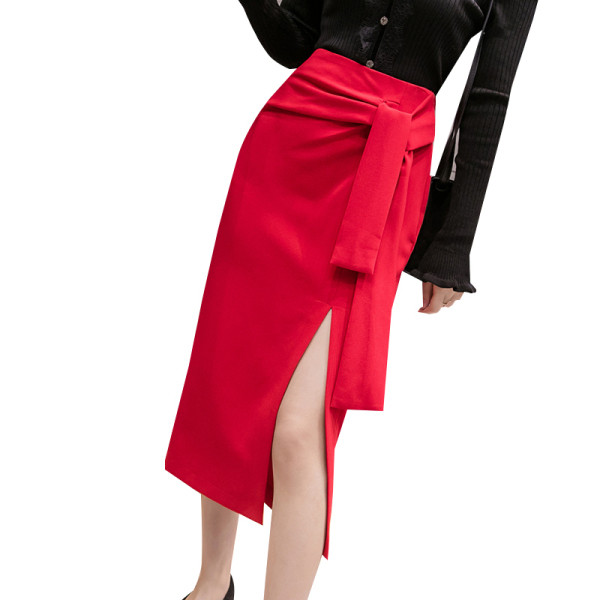 Modern női szoknya három színben, magas derékkal és hasítékkal