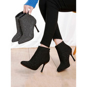 Cizme de dama elegante cu toc subtire in negru si gri