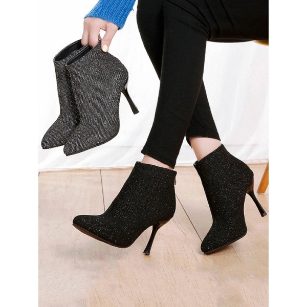 Cizme de dama elegante cu toc subtire in negru si gri