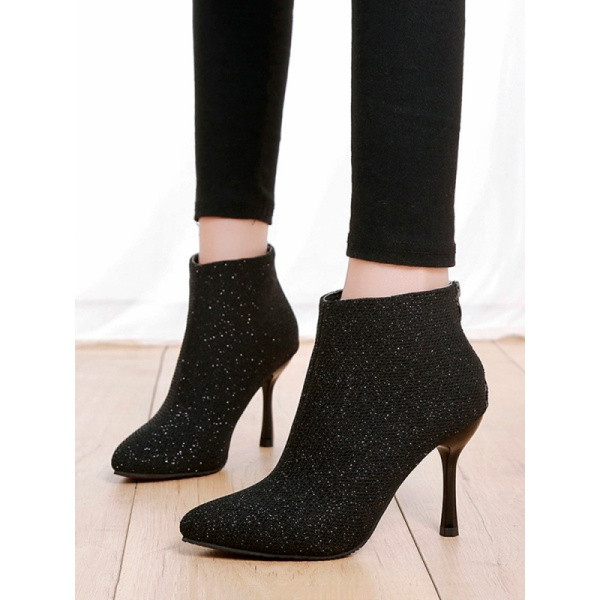 Cizme de dama elegante cu toc subtire in negru si gri