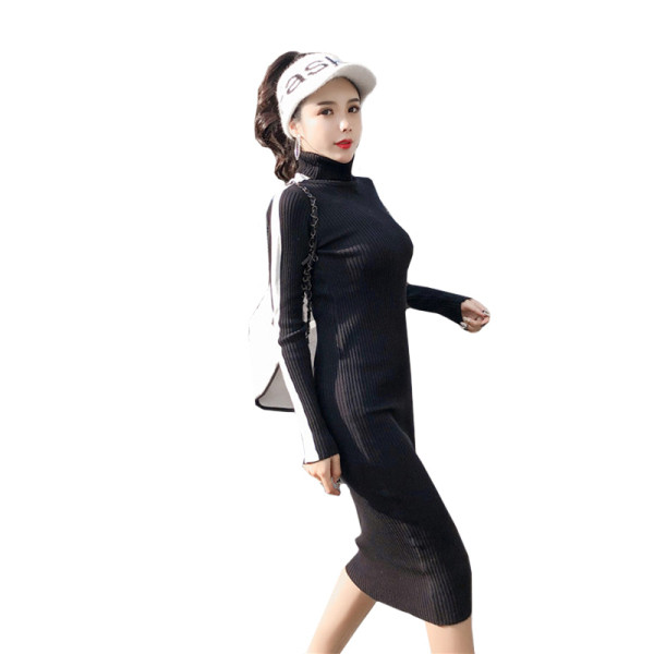 Alkalmi női ruha két színben pólógallérral és hosszú ujjal