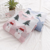 Új modell női karácsonyi pulóver kerek nyakkivágással, kék és rózsaszín színben