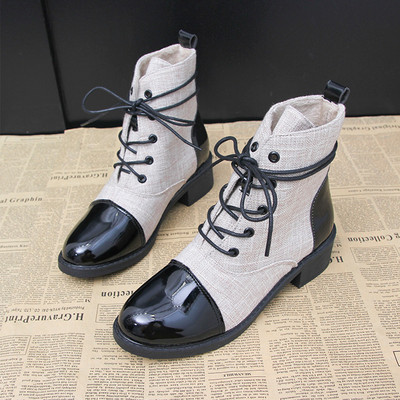 Női bőr őszi-téli csizma fűzős fekete és bézs színben