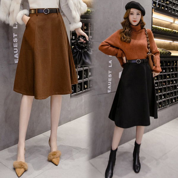 Női szoknya barna és fekete színű szabású modellben, magas derékkal