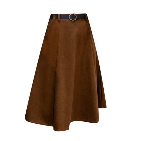 Női szoknya barna és fekete színű szabású modellben, magas derékkal