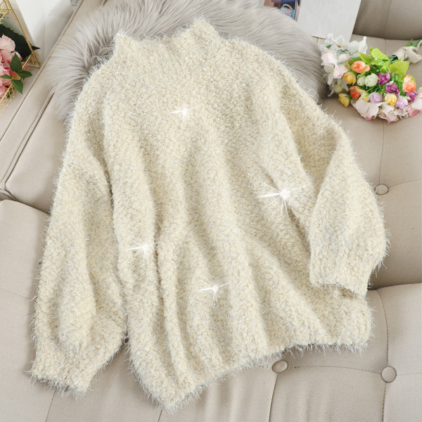 Modern női pulóver magas gallérral és hosszú ujjal