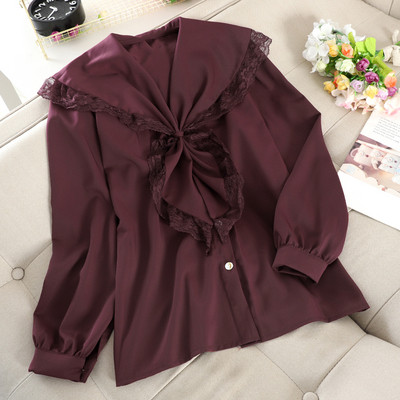 Cămașă de damă modernă cu nasturi și cravate în maro, negru, alb și visiniu