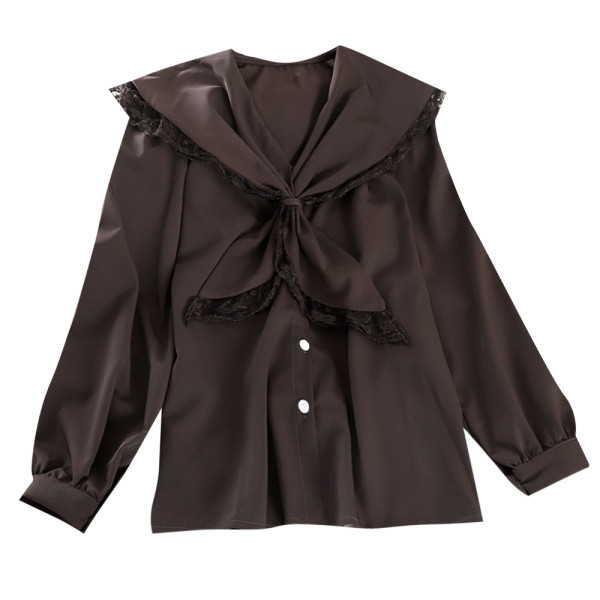 Cămașă de damă modernă cu nasturi și cravate în maro, negru, alb și visiniu