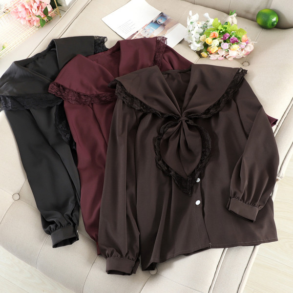 Cămașă de damă modernă cu nasturi și cravate în maro, negru, alb și visiniu