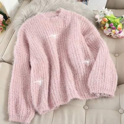 Női pehelypulóver kerek nyakkivágással, több színben