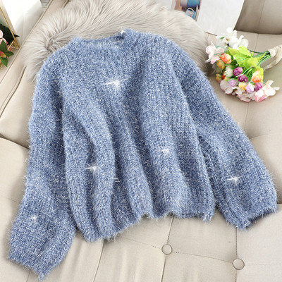 Női pehelypulóver kerek nyakkivágással, több színben