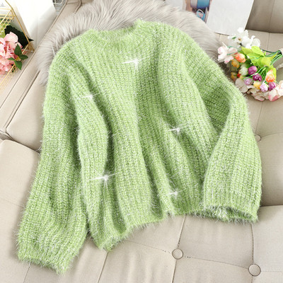 Női pehelypulóver kerek nyakkivágással, több színben