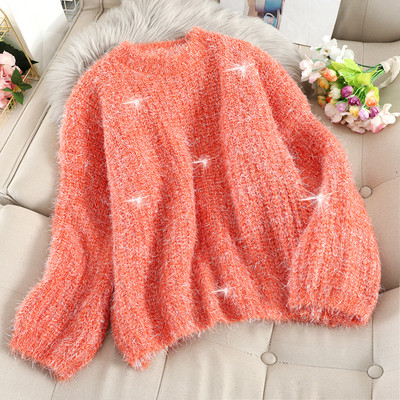 Női pehelypulóver kerek nyakkivágással, több színben