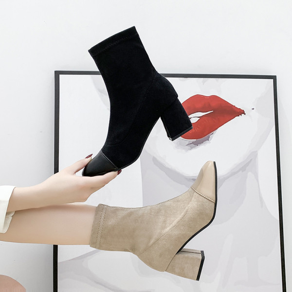 Modern női csizma eko bőrből, öko velúrral bézs és fekete színben