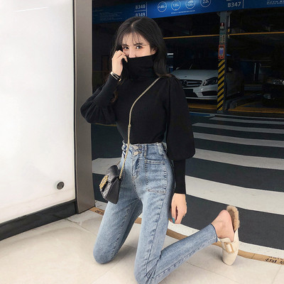 Női alkalmi blúz több színben, magas gallérral, széles ujjakkal