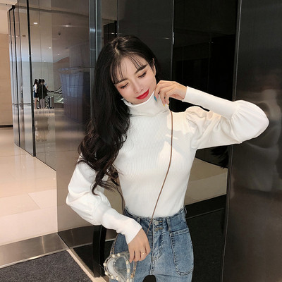 Női alkalmi blúz több színben, magas gallérral, széles ujjakkal