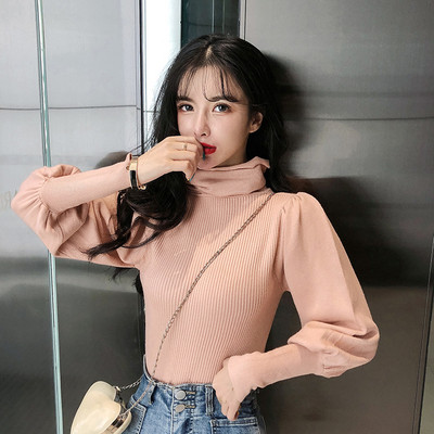 Női alkalmi blúz több színben, magas gallérral, széles ujjakkal