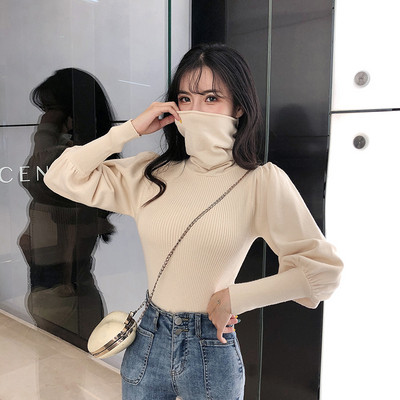 Női alkalmi blúz több színben, magas gallérral, széles ujjakkal