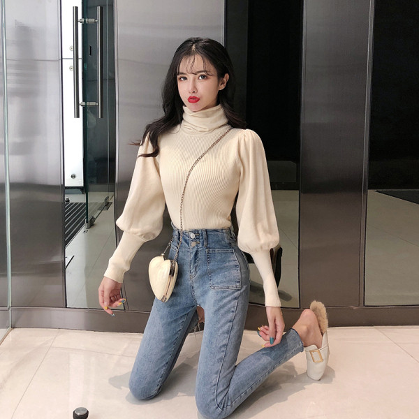 Női alkalmi blúz több színben, magas gallérral, széles ujjakkal