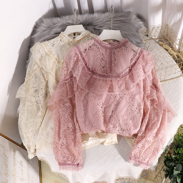 Modern női csipke ing, hosszú ujjal, négy színben