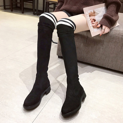 Eco velúr típusú zokniból készült hosszú csizma fekete színben