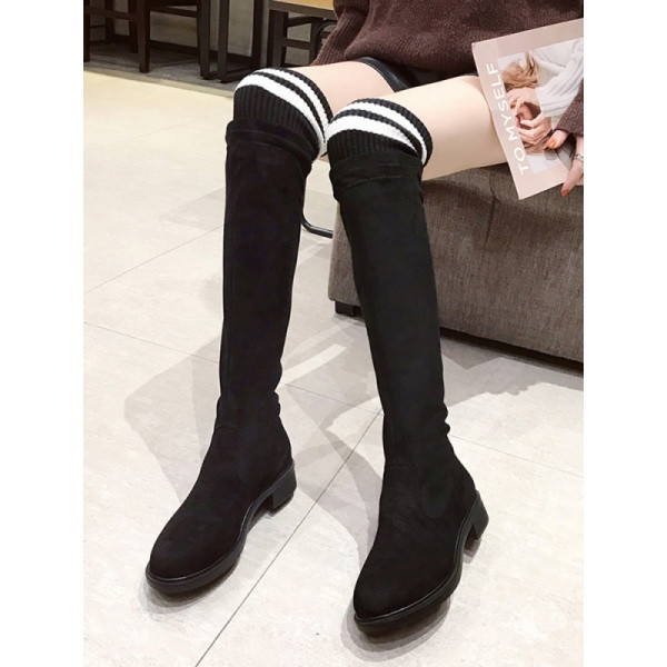 Eco velúr típusú zokniból készült hosszú csizma fekete színben
