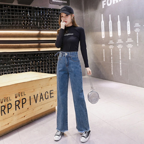 Alkalmi női farmer széles modell kék színben, magas derékkal