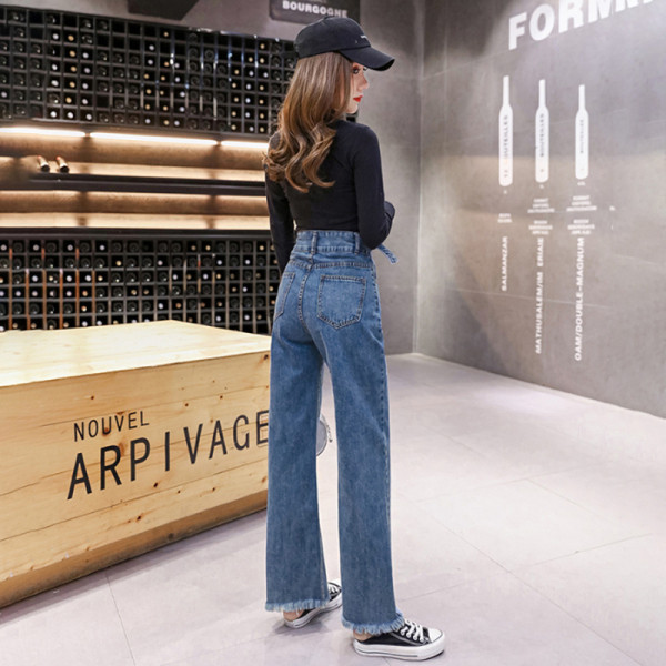 Alkalmi női farmer széles modell kék színben, magas derékkal