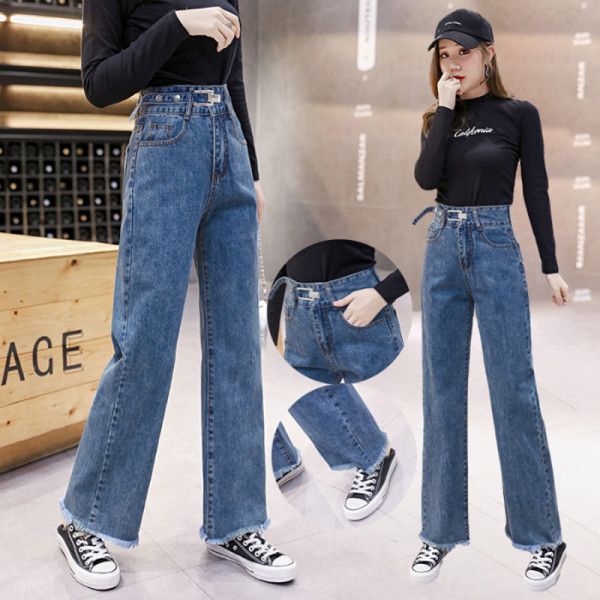 Alkalmi női farmer széles modell kék színben, magas derékkal