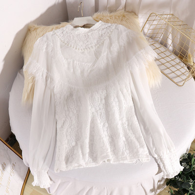 Modern női ing gyöngyökkel és csipkével, három színben