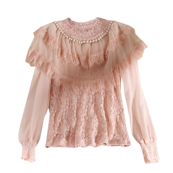 Modern női ing gyöngyökkel és csipkével, három színben