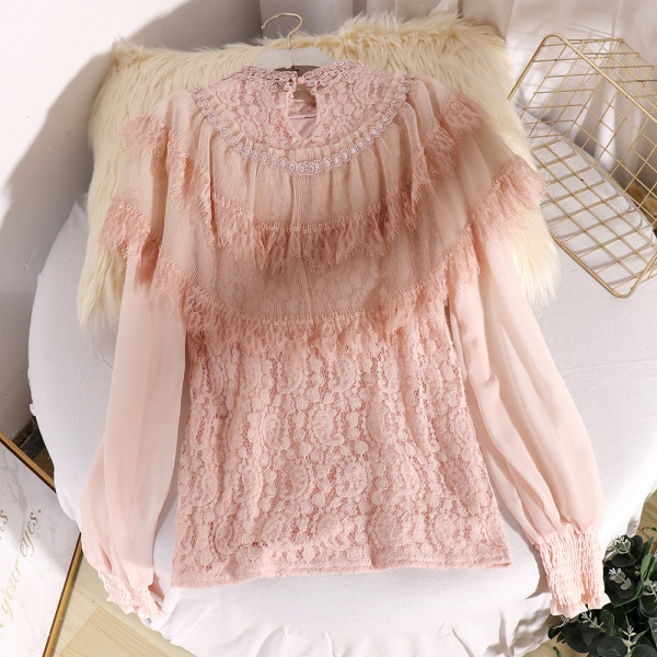 Modern női ing gyöngyökkel és csipkével, három színben