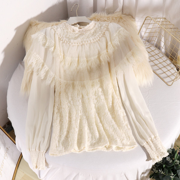 Modern női ing gyöngyökkel és csipkével, három színben