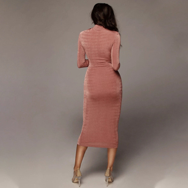 Rochie lunga de dama eleganta cu efect stralucitor in rosu, verde si roz