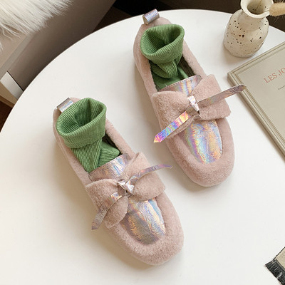 Női téli pehely alkalmi cipő lapos talppal, fekete, fehér és rózsaszín színben