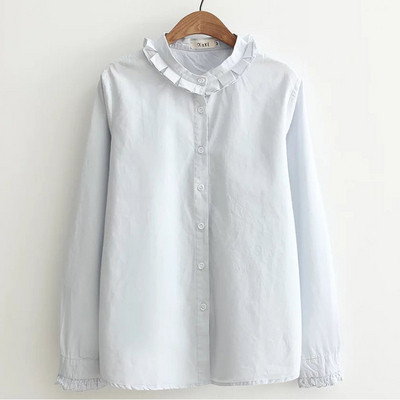 Új modell női ing alacsony gallérral és gombokkal fehér, rózsaszín és kék színben