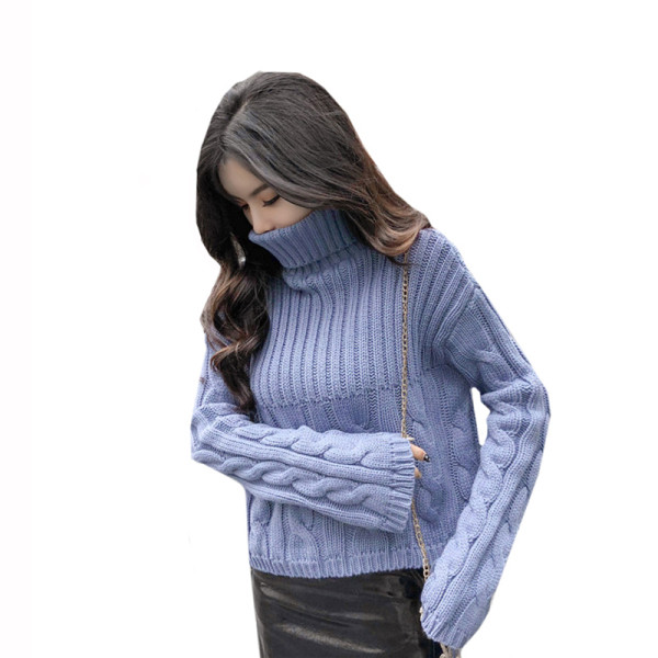 Pulover dama casual model larg cu guler inalt