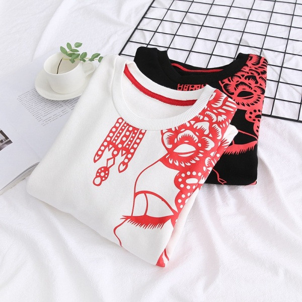 Női blúz rátéttel és kerek nyakkivágással fehér és fekete színben