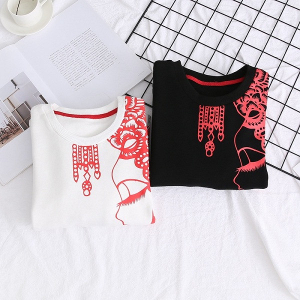 Női blúz rátéttel és kerek nyakkivágással fehér és fekete színben