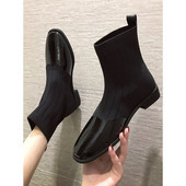 Női alkalmi csizma eko bőrből és textilből fekete színben