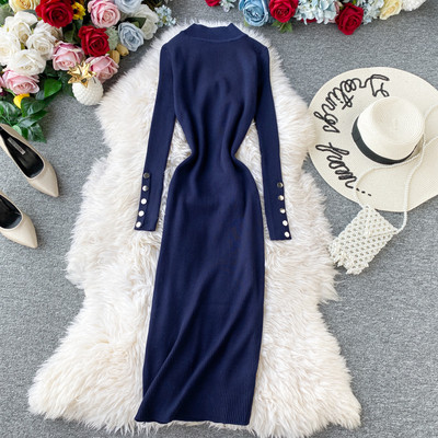 Casual γυναικείο φόρεμα με υψηλό κολάρο, μακρύ μανίκι και μεταλλικό στοιχείο σε έξι χρώματα