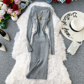 Modern női testhezálló ruha gombokkal és hosszú ujjú, különböző színekben